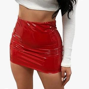Red latex skirt womens medium